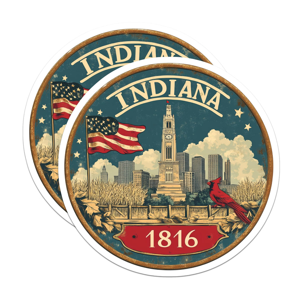 (2 Pack) Indiana State Magnets - Indianapolis Skyline - Cardinal Bird Souvenir - 5" On Longest Side - Premium Magnet - for Cars, Refrigerators, Toolboxes, Lockers - Made in USA - MAG16138