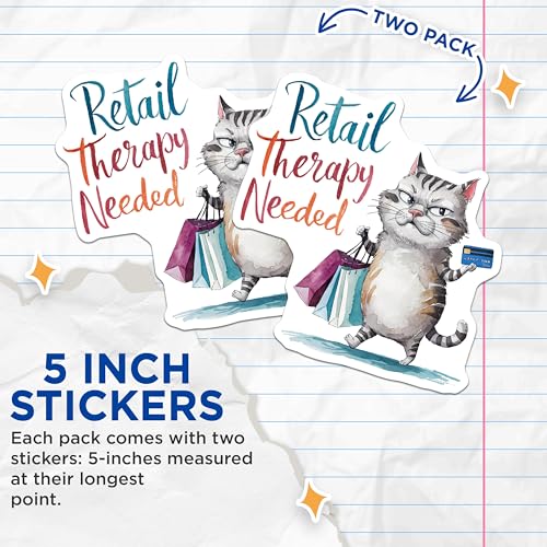 (2 Pack) Funny Cat Stickers - 5" On Longest Side - Sticks to Smooth Flat Surfaces - Made in USA - BMCS8557 - BMCS8557