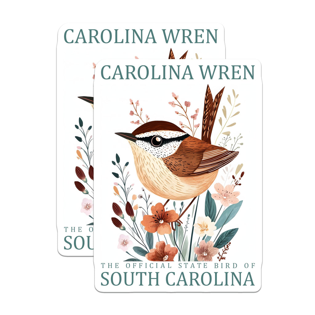 (2 Pack) Carolina Wren Magnets - South Carolina State Bird - Botanical Bird Art Decor - 5 Inches On Longest Side - Thick Durable Magnet - Made in USA - MAG19185
