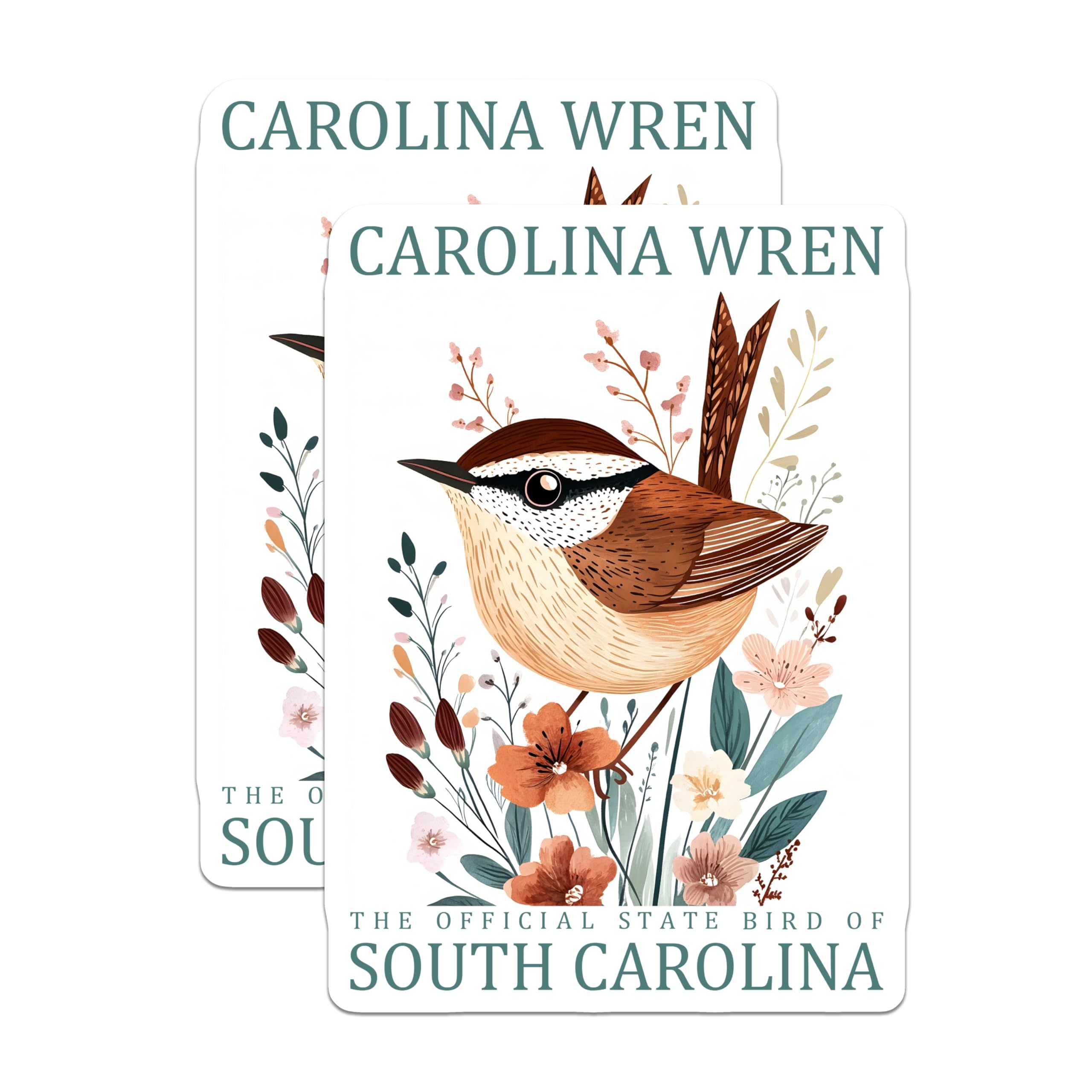 (2 Pack) Carolina Wren Magnets - South Carolina State Bird - Botanical Bird Art Decor - 5 Inches On Longest Side - Thick Durable Magnet - Made in USA - MAG19185