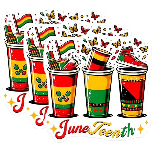 (3 Pack) Juneteenth Decals - Black History - Pan African Decals - 3 Inches On Longest Side - Easy Peel & Apply - Made in USA - 3MCS6130
