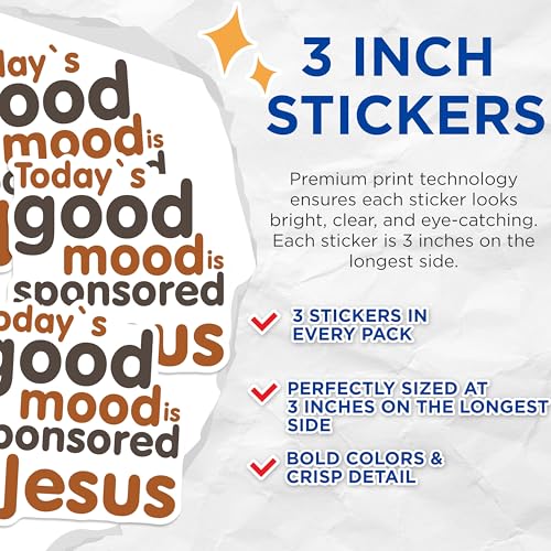 (3 Pack) Jesus Decals - Christian Stickers - Good Mood Decal- 3 Inches On Longest Side - Easy Peel & Apply - Made in USA - 3MCS5292