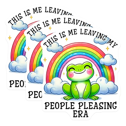 (3 Pack) Frog Laptop Decals - Rainbow Clouds Stickers - People Pleasing Era - 3 Inches On Longest Side - Easy Peel & Apply - Made in USA - 3MCS6372
