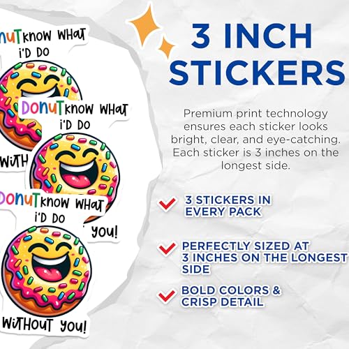 (3 Pack) Donut Know What Decals - Funny Food Stickers - Cute Laptop Decals - 3 Inches On Longest Side - Easy Peel & Apply - Made in USA - 3MCS7546