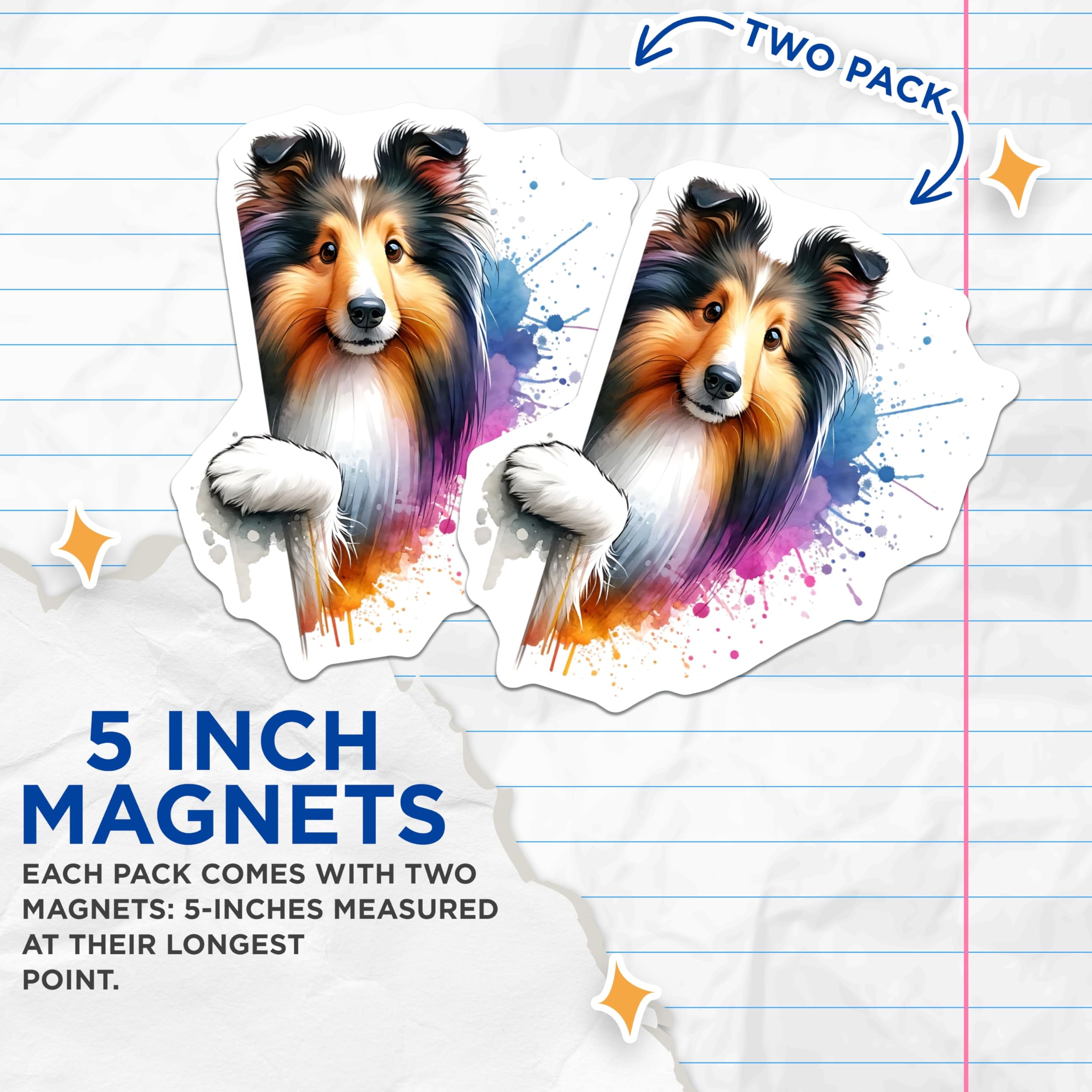 (2 Pack) Sheltie Magnets - Watercolor Dog Art - Refrigerator Magnets - 5" On Longest Side - Premium Magnet - for Cars, Refrigerators, Toolboxes, Lockers - Made in USA - MAG15100