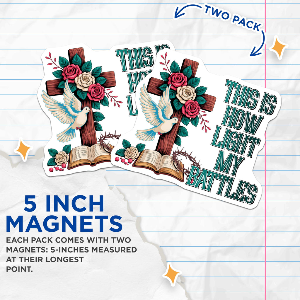(2 Pack) Christian Magnets - Cross Dove Roses - Religious Fridge Magnets Home Decor - 5" On Longest Side - Premium Magnet - for Cars, Refrigerators, Toolboxes, Lockers - Made in USA - MAG15188