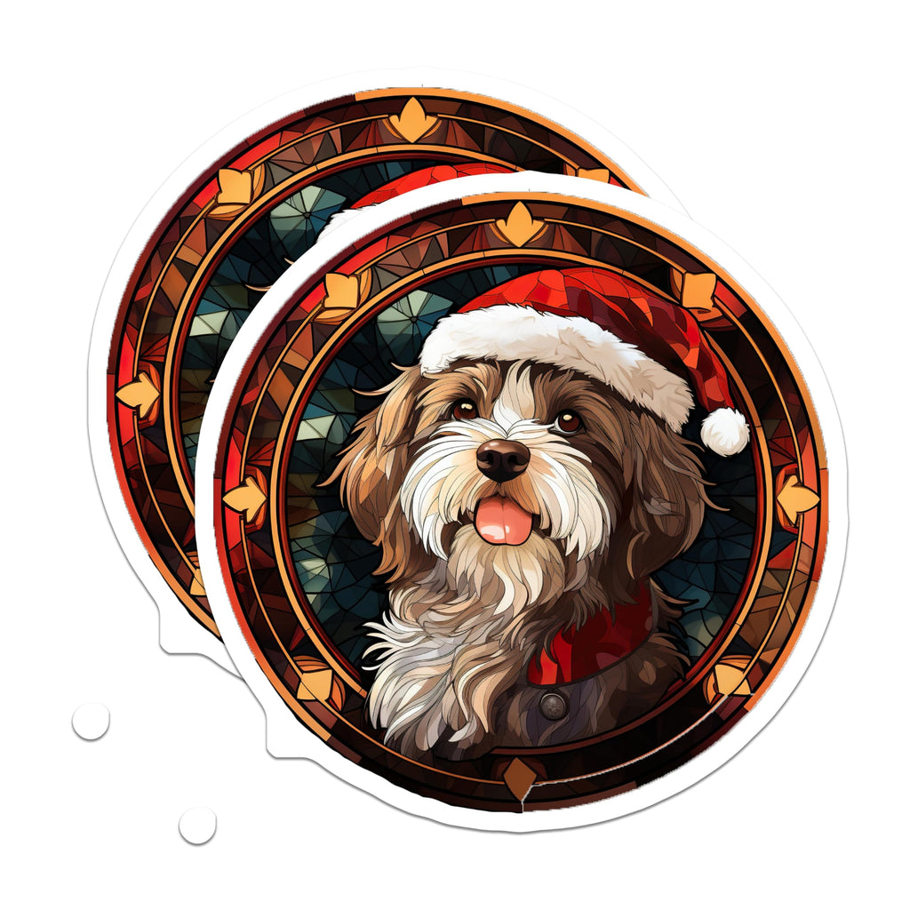 (2 Pack) Christmas Dog Magnets - Santa Hat Puppy Decor - Stained Glass Pet Lover Magnets - 5 Inches On Longest Side - Thick Durable Magnet - Made in USA - MAG28009