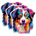 (3 Pack) Australian Shepherd Decals - Colorful Dog - Laptop Decals - 3 Inches On Longest Side - Easy Peel & Apply - Made in USA - 3MCS0635