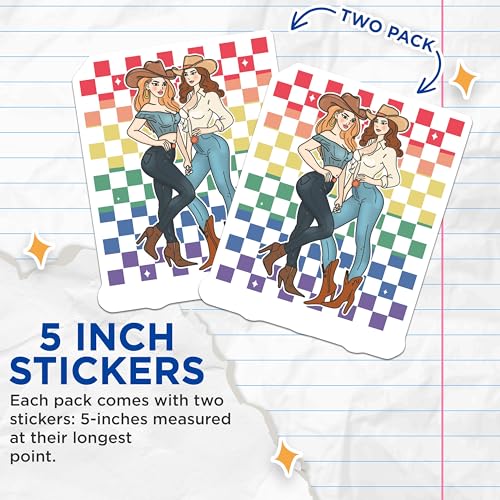 (2 Pack) Cowgirl Stickers - Pride Rainbow Stickers - Western Country Stickers - 5" On Longest Side - Sticks to Smooth Flat Surfaces - Made in USA - BMCS6946
