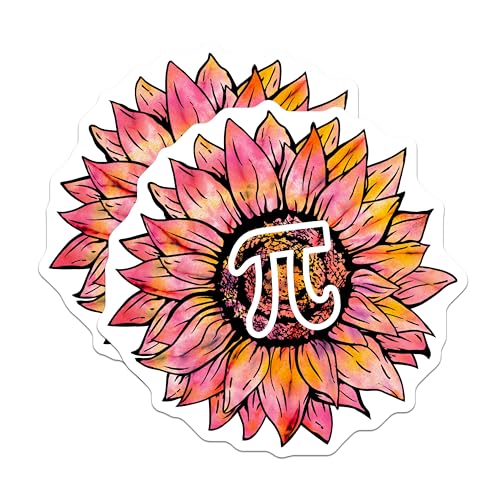 (2 Pack) Pi Sunflower Stickers - Math Lover - Geeky Floral Decal - 5" On Longest Side - Sticks to Smooth Flat Surfaces - Made in USA - BMCS5843