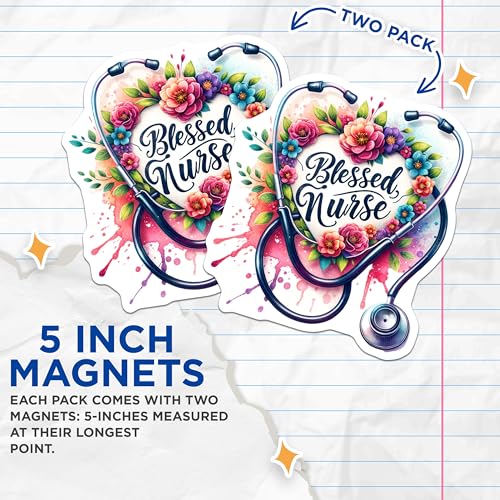 (2 Pack) Blessed Nurse Magnets - Inspirational Nurse Decor - Nurse Appreciation Magnets - 5" On Longest Side - for Cars, Fridges, Toolboxes - Made in USA - MAG6974