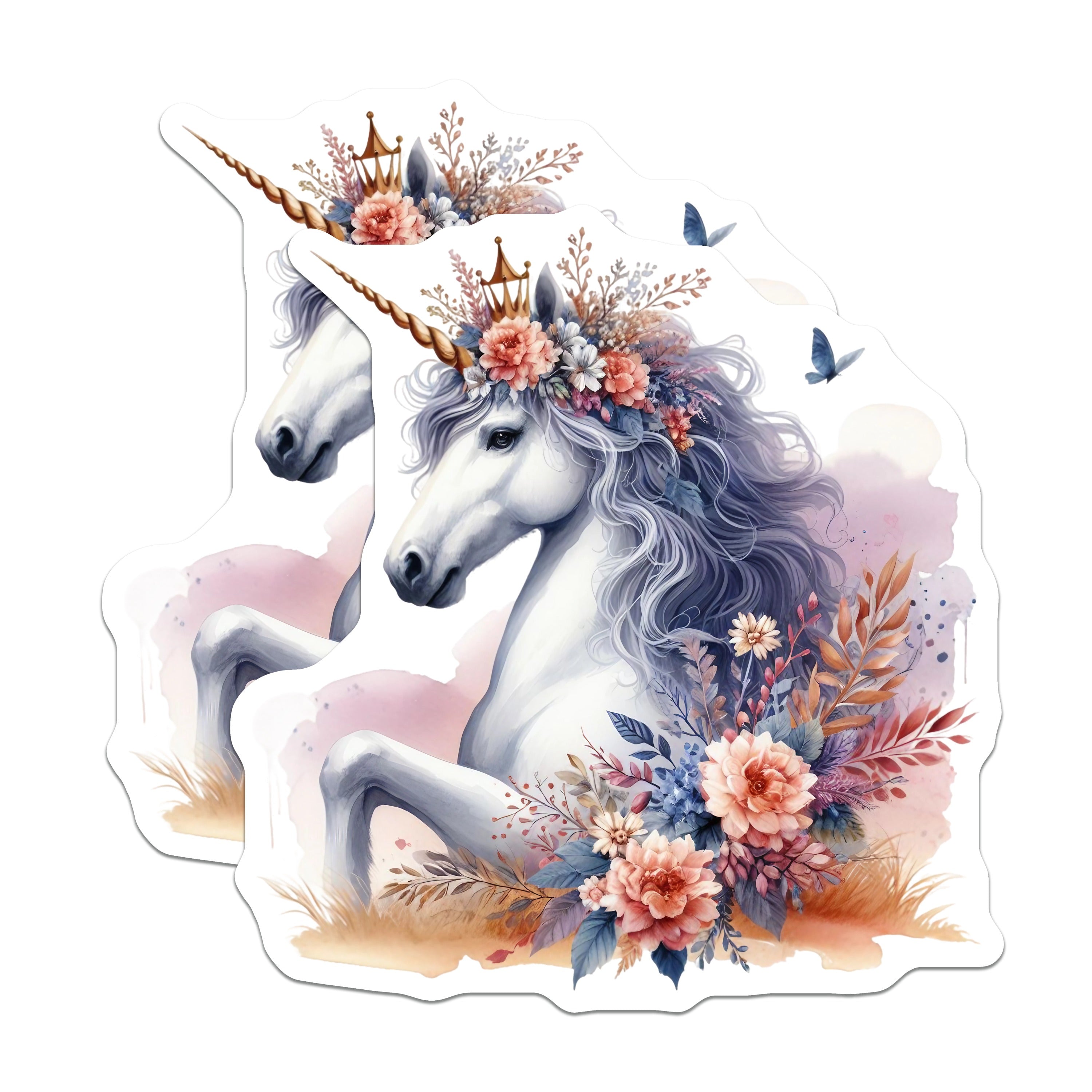 (2 Pack) Floral Unicorn Magnets - Whimsical Fantasy Creature Decor - Aesthetic Fridge Locker - 5 Inches On Longest Side - Thick Durable Magnet - Made in USA - MAG38565