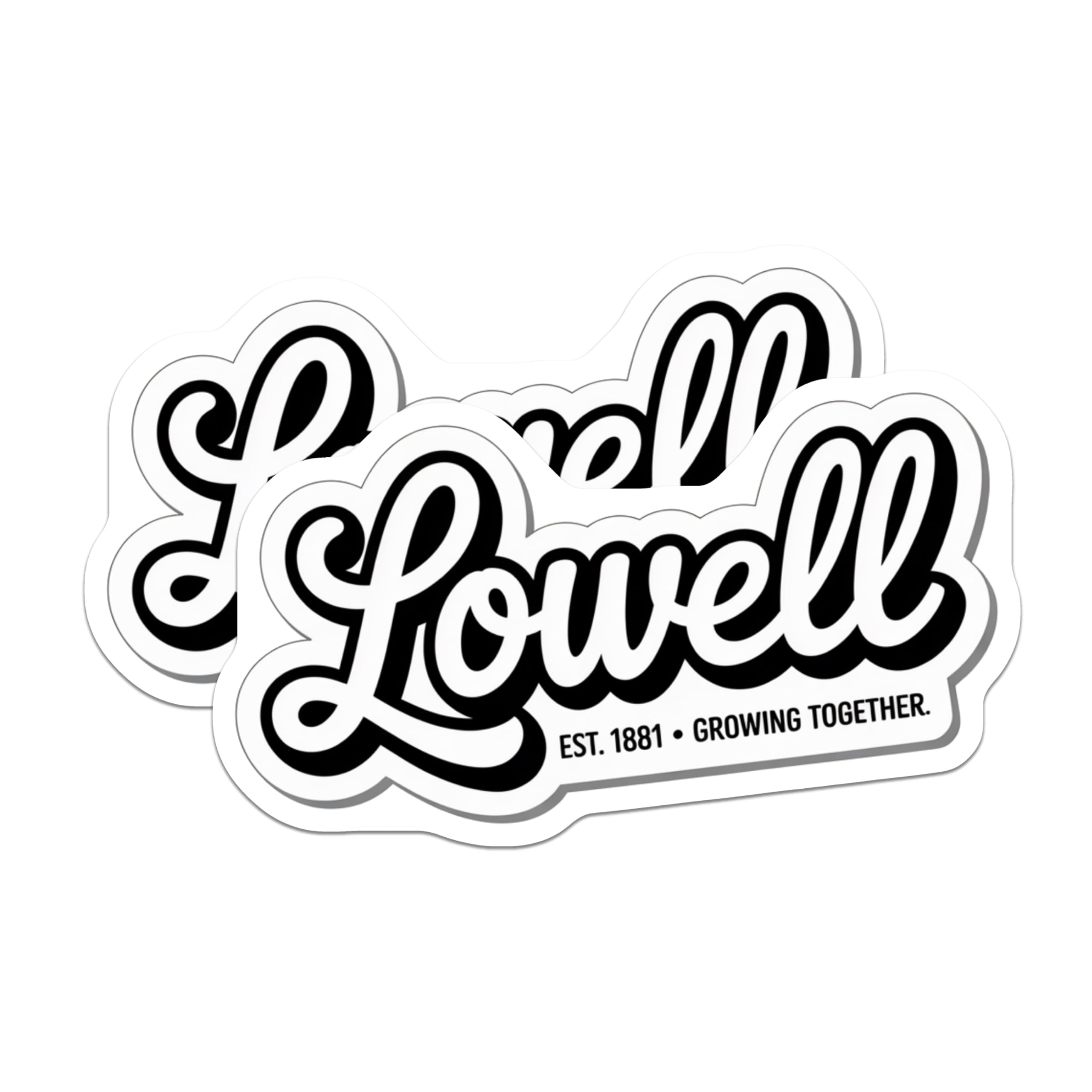 (2 Pack) Lowell EST 1881 Magnets - Growing Together Motto - City Logo - Local Area Souvenir - Refrigerator Decor - 5 Inches On Longest Side - Thick Durable Magnet - Made in USA - MAG19103
