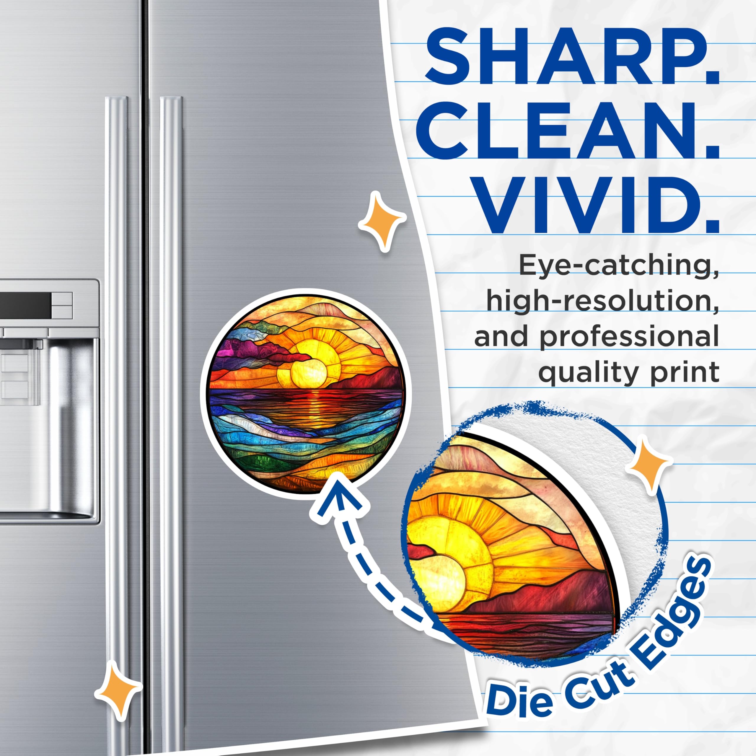 (2 Pack) Stained Glass Sunset Magnets - Ocean Landscape Art - Boho Fridge Decor - 5 Inches On Longest Side - Thick Durable Magnet - Made in USA - MAG28479