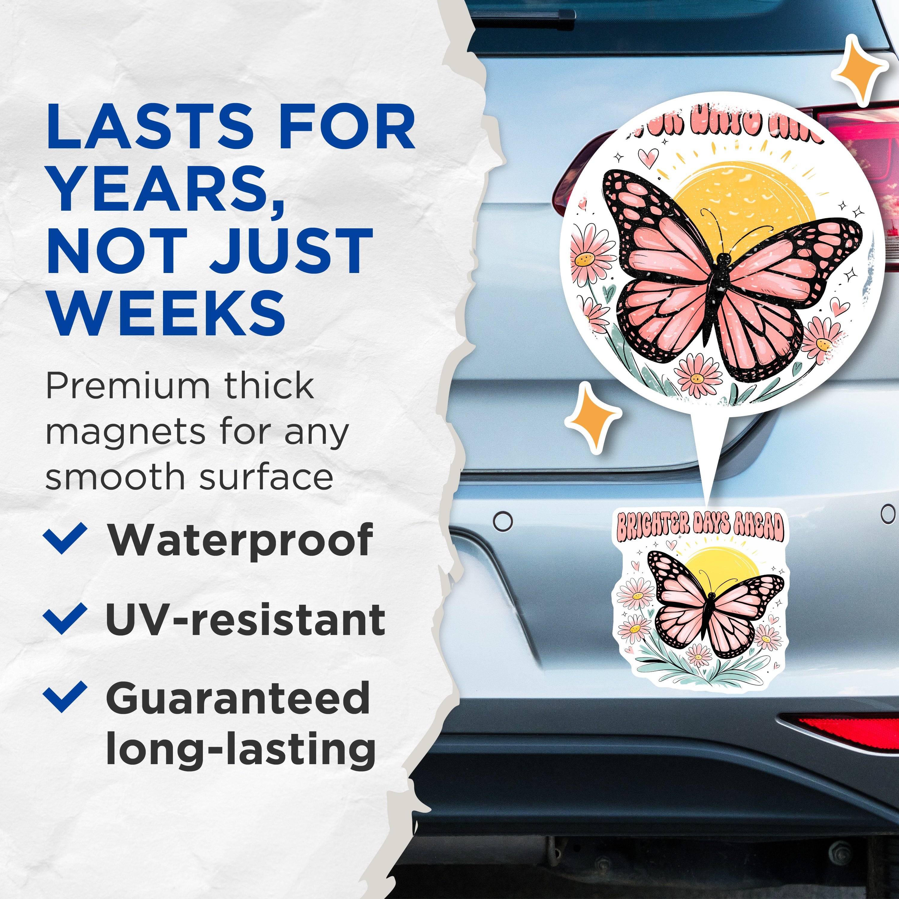 (2 Pack) Brighter Days Ahead Magnets - Positive Affirmation Magnet - Butterfly Daisy Floral Refrigerator Decor - 5 Inches On Longest Side - Thick Durable Magnet - Made in USA - MAG39676