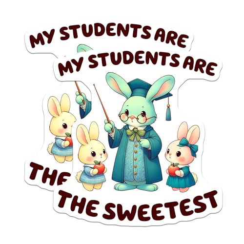 (2 Pack) Teacher Appreciation Stickers - Cute Bunny - Classroom Decor - 5" On Longest Side - Sticks to Smooth Flat Surfaces - Made in USA - BMCS8144