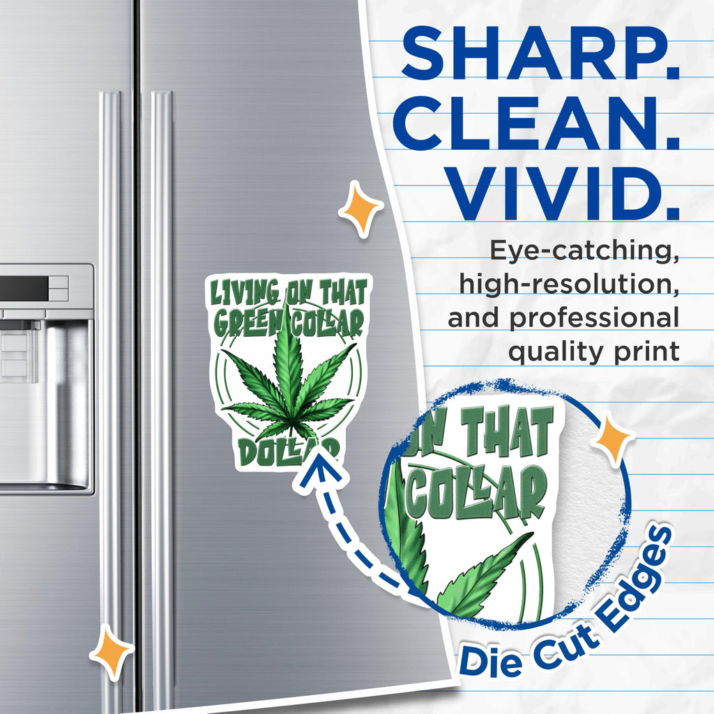 (2 Pack) Green Collar Dollar Magnets - Cannabis Decor - Weed Leaf Artwork - 5" On Longest Side - Premium Magnet - for Cars, Refrigerators, Toolboxes, Lockers - Made in USA - MAG15064