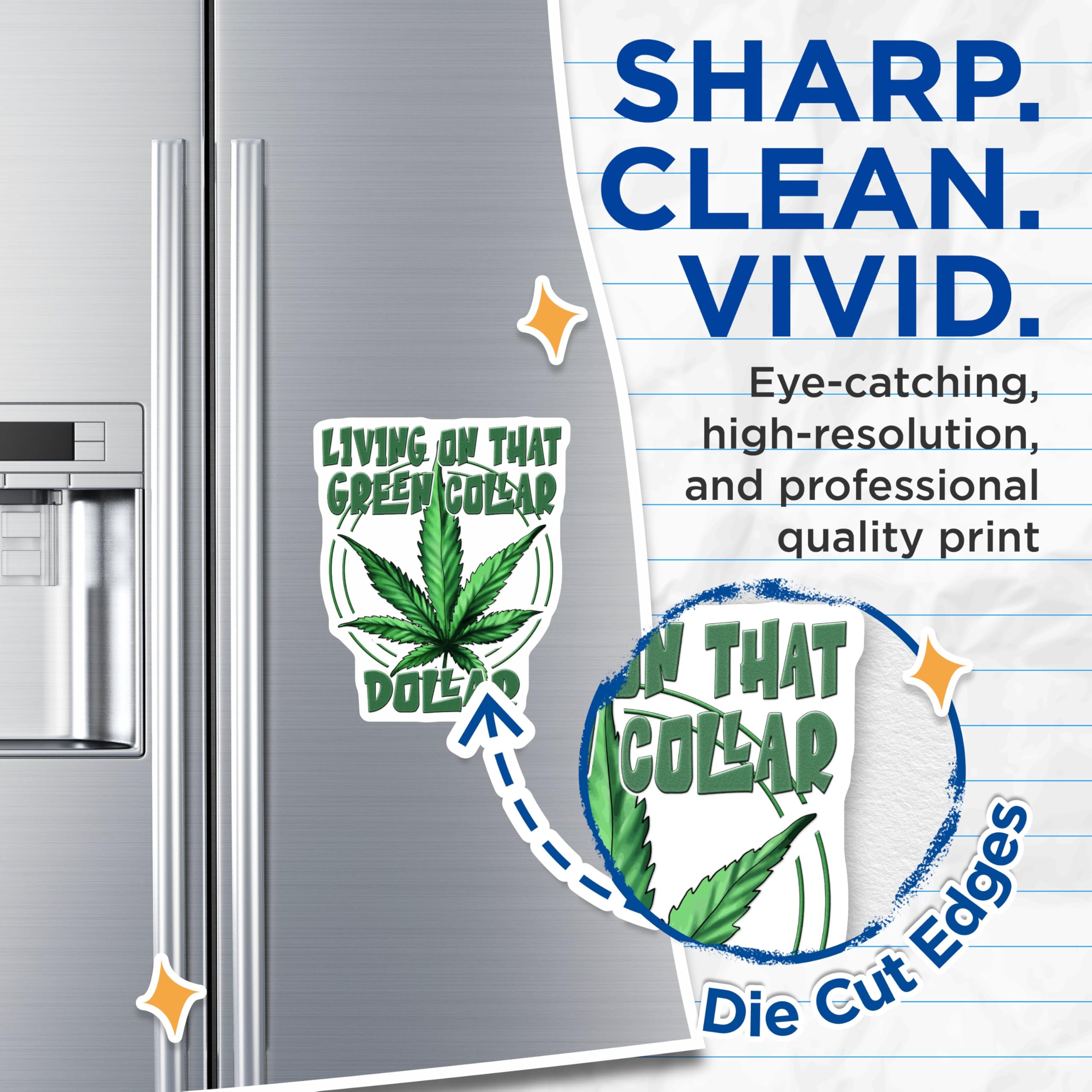 (2 Pack) Green Collar Dollar Magnets - Cannabis Decor - Weed Leaf Artwork - 5" On Longest Side - Premium Magnet - for Cars, Refrigerators, Toolboxes, Lockers - Made in USA - MAG15064