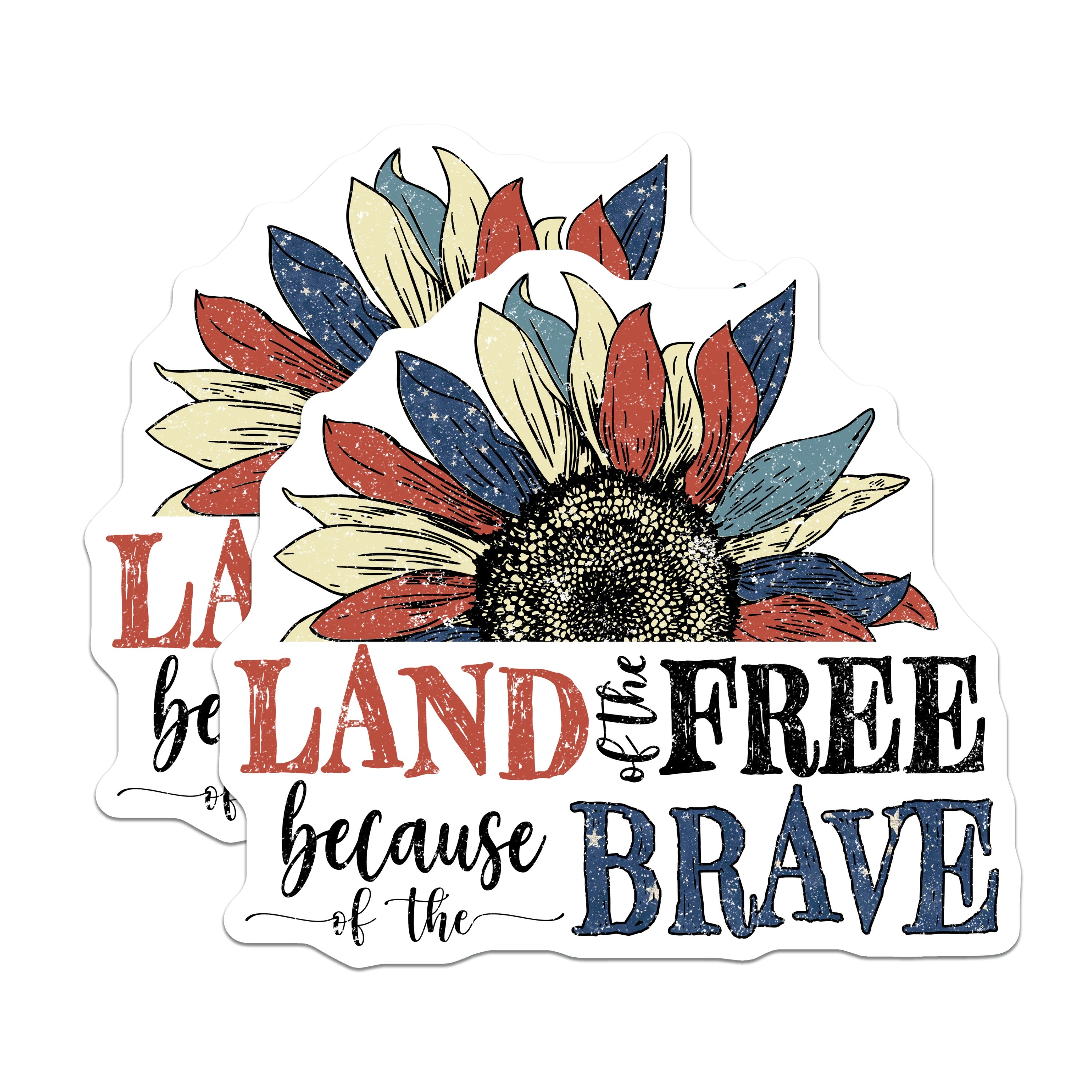 (2 Pack) Patriotic Sunflower Magnets - Land Free Brave Refrigerator Decor - Americana July Fourth Veterans Day - 5 Inches On Longest Side - Thick Durable Magnet - Made in USA - MAG38506