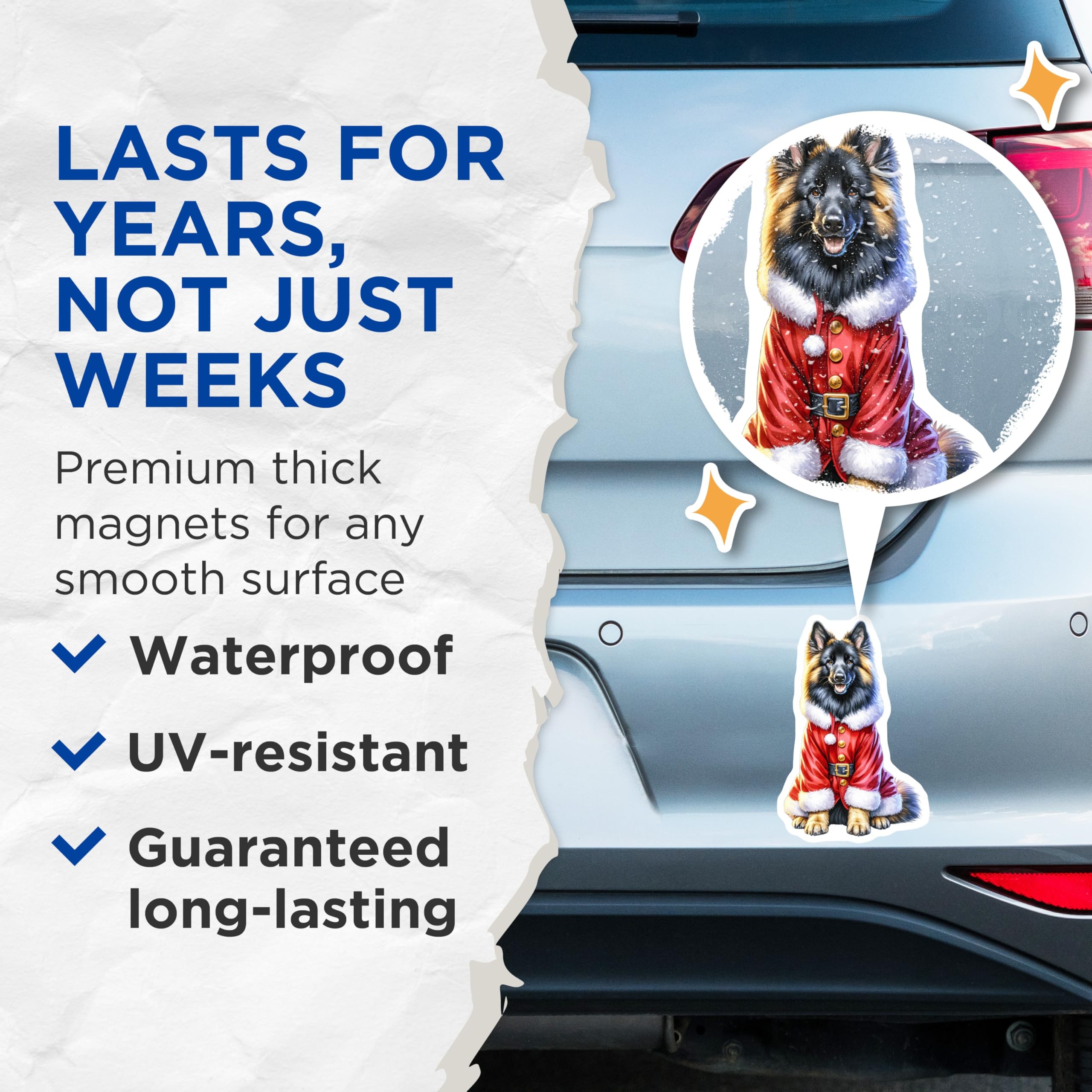 (2 Pack) German Shepherd Christmas Magnets - Santa Dog Holiday Decor - Pet Lover Present for Fridge - 5 Inches On Longest Side - Thick Durable Magnet - Made in USA - MAG30568