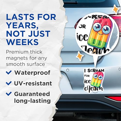 (2 Pack) I Scream for Ice Cream Magnets Magnets - Cute Rainbow Popsicle Decoration - Fun Kitchen Accessories - 5" On Longest Side - Made in USA - Sticks to Refrigerators & Metal Surfaces - MAG8788