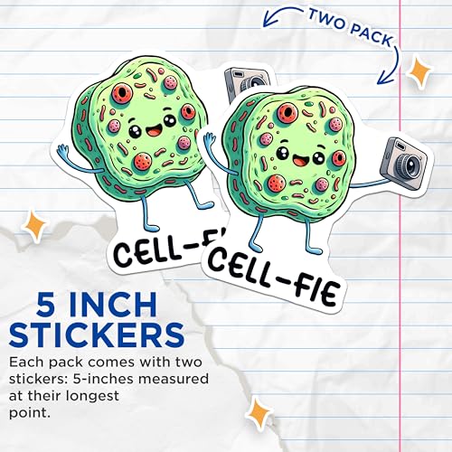(2 Pack) Cell-fie Stickers - Funny Science - Cute Camera - 5" On Longest Side - Sticks to Smooth Flat Surfaces - Made in USA - BMCS8030