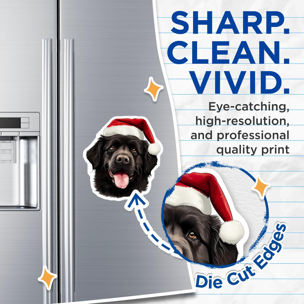 (2 Pack) Newfoundland Christmas Dog Magnets - Santa Hat Pet Decor - Holiday Animal Lover - 5 Inches On Longest Side - Thick Durable Magnet - Made in USA - MAG26799