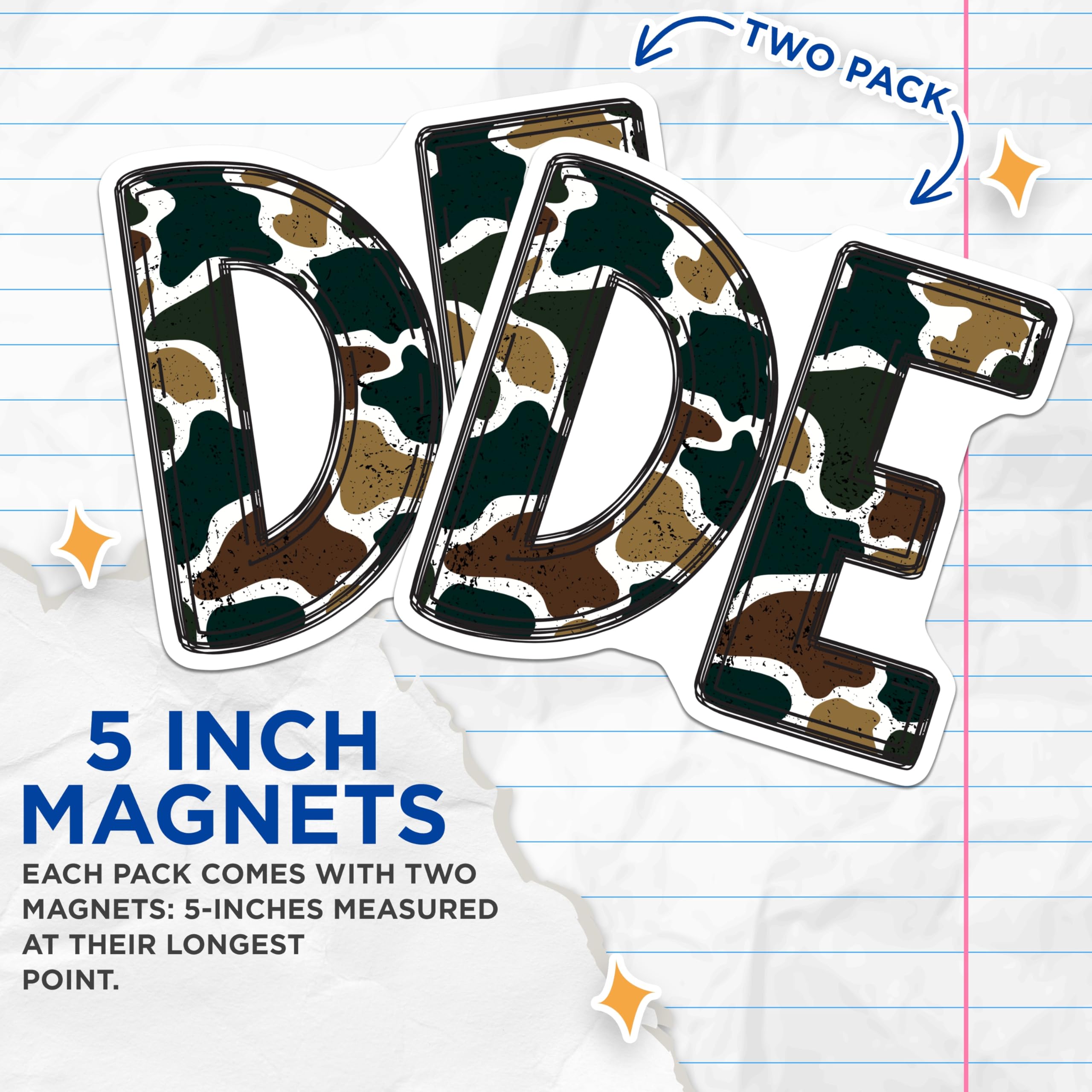 (2 Pack) Abstract Camo DE Magnets - Initial Letter Decor - Personalized Alphabet Refrigerator - 5 Inches On Longest Side - Thick Durable Magnet - Made in USA - MAG22741