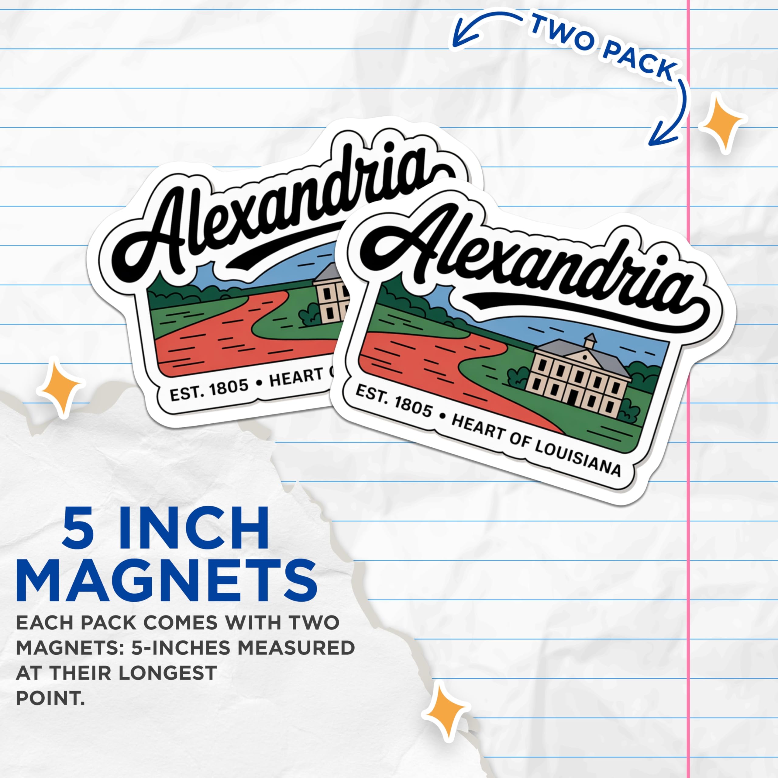 (2 Pack) Alexandria Louisiana Magnets - Heart of Louisiana - Alexandria LA Decor - 5" On Longest Side - Premium Magnet - for Cars, Refrigerators, Toolboxes, Lockers - Made in USA - MAG17515