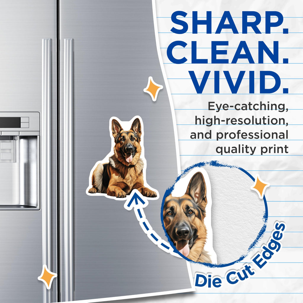 (2 Pack) German Shepherd Magnets - Loyal GSD Dog Art - Pet Parent Refrigerator Display - 5 Inches On Longest Side - Thick Durable Magnet - Made in USA - MAG29433