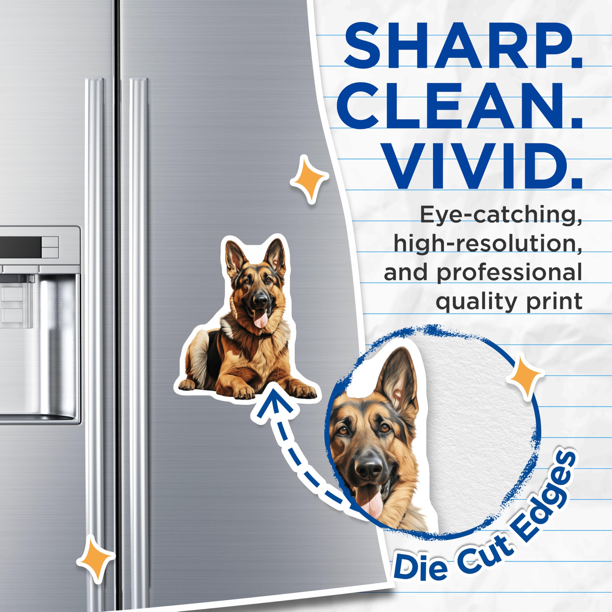 (2 Pack) German Shepherd Magnets - Loyal GSD Dog Art - Pet Parent Refrigerator Display - 5 Inches On Longest Side - Thick Durable Magnet - Made in USA - MAG29433