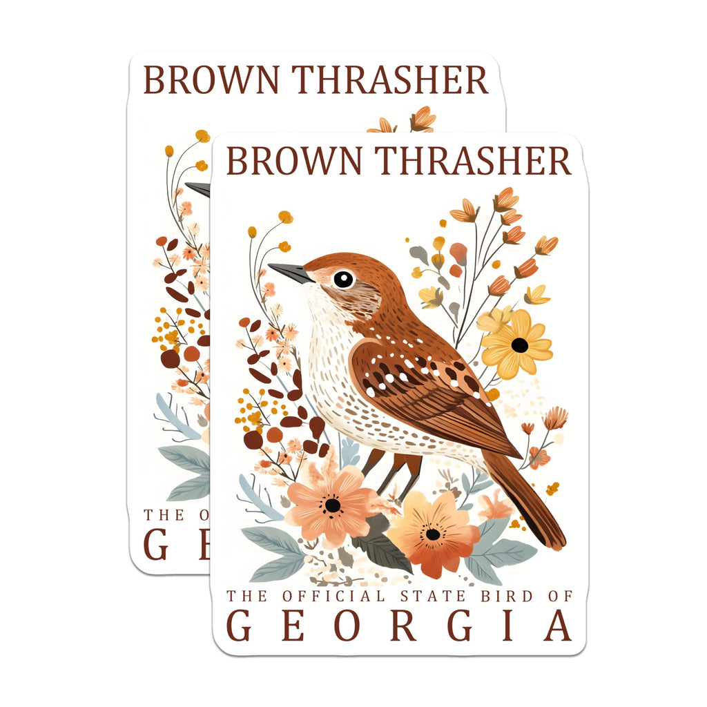 (2 Pack) Brown Thrasher Magnets - Georgia State Bird Art - Botanical Wildlife Decor - 5 Inches On Longest Side - Thick Durable Magnet - Made in USA - MAG19301