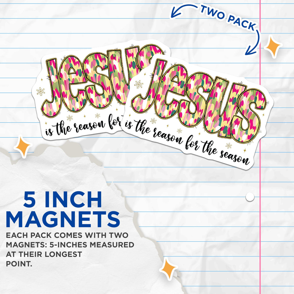 (2 Pack) Jesus is the Reason Magnets - Christian Christmas Decor - Holiday Faith Statement - 5 Inches On Longest Side - Thick Durable Magnet - Made in USA - MAG29725