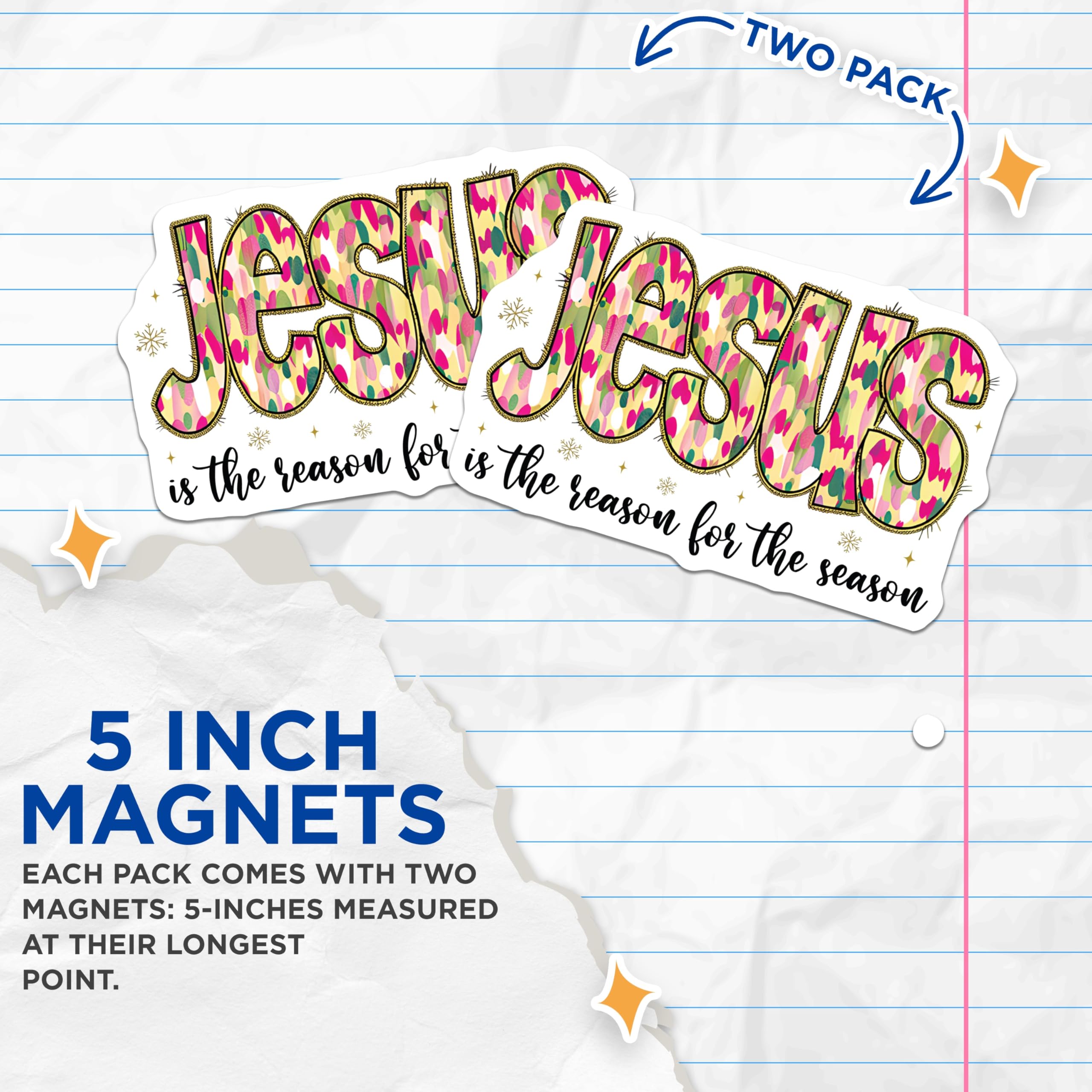 (2 Pack) Jesus is the Reason Magnets - Christian Christmas Decor - Holiday Faith Statement - 5 Inches On Longest Side - Thick Durable Magnet - Made in USA - MAG29725