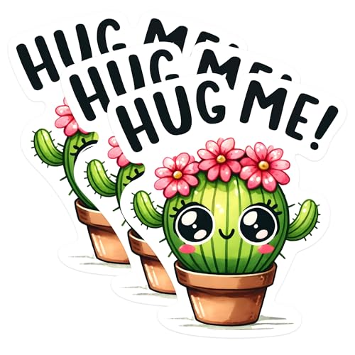 (3 Pack) Cute Cactus Decals - Hug Me Sticker - Laptop Decal - 3 Inches On Longest Side - Easy Peel & Apply - Made in USA - 3MCS0266