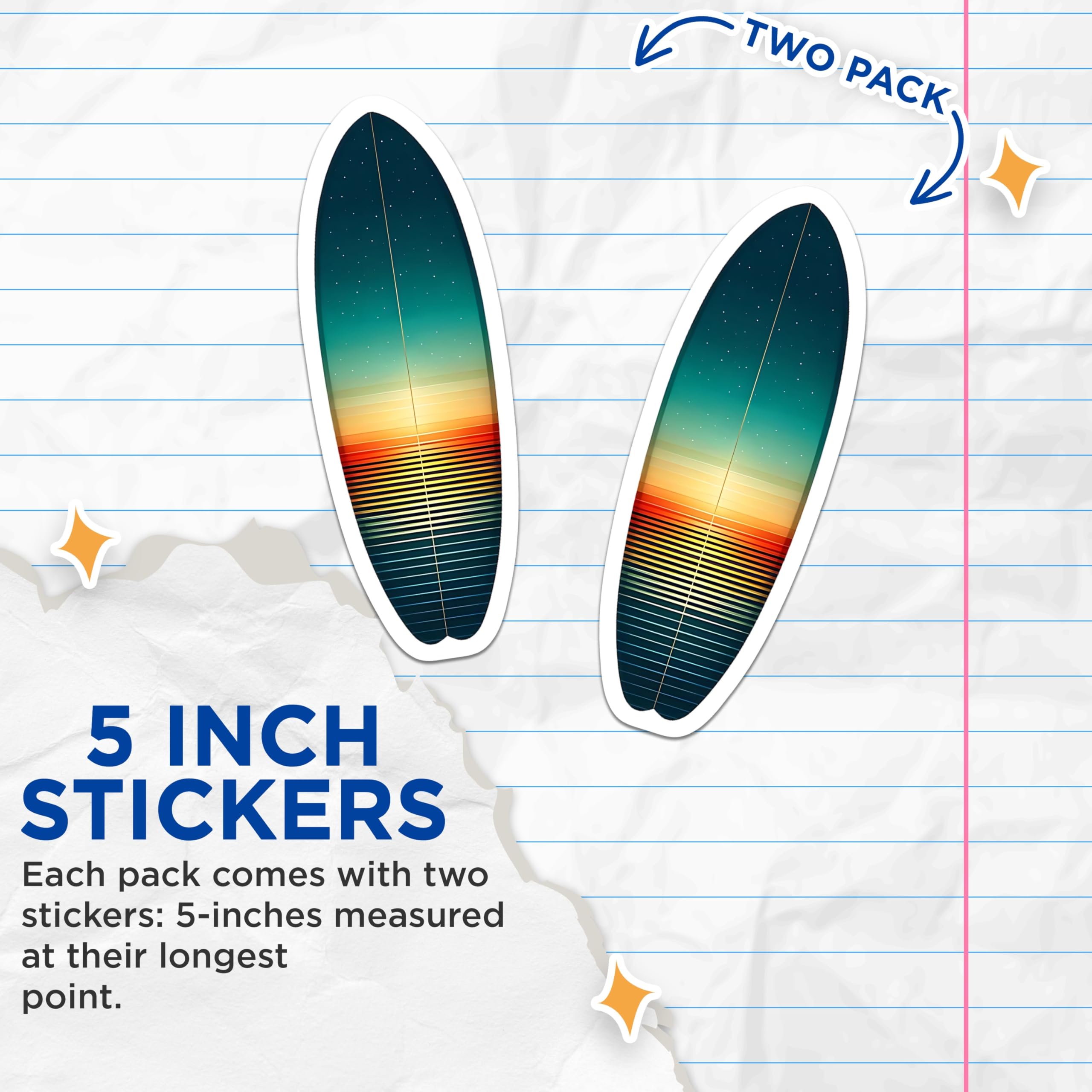 (2 Pack) Surfboard Stickers - Retro Sunset Sticker - Surfboard Decal - 5" On Longest Side - Sticks to Smooth Flat Surfaces - Made in USA - BMCS14842