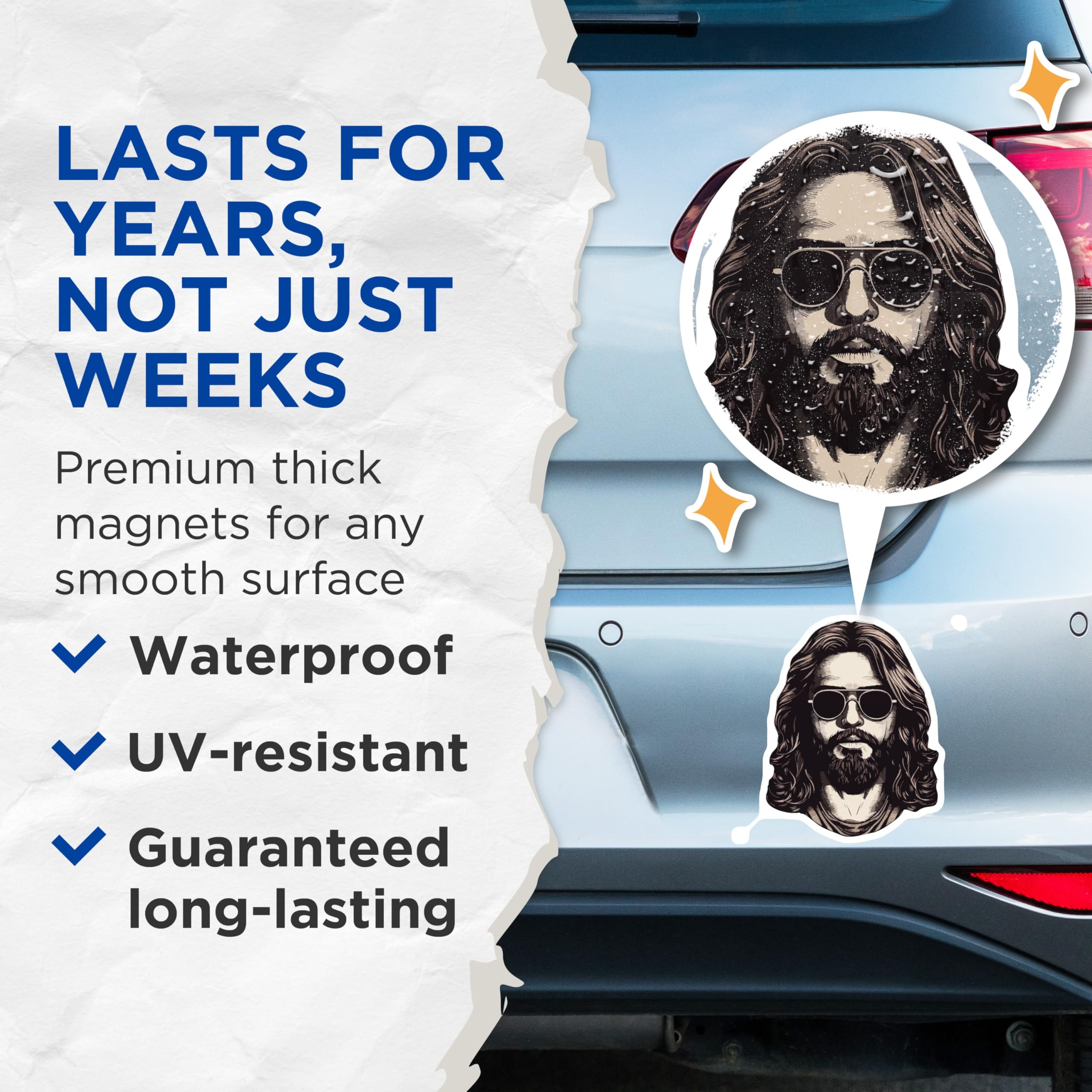 (2 Pack) Cool Jesus Magnets - Hipster Christ Art - Aviator Guy for Man Cave - 5 Inches On Longest Side - Thick Durable Magnet - Made in USA - MAG29436