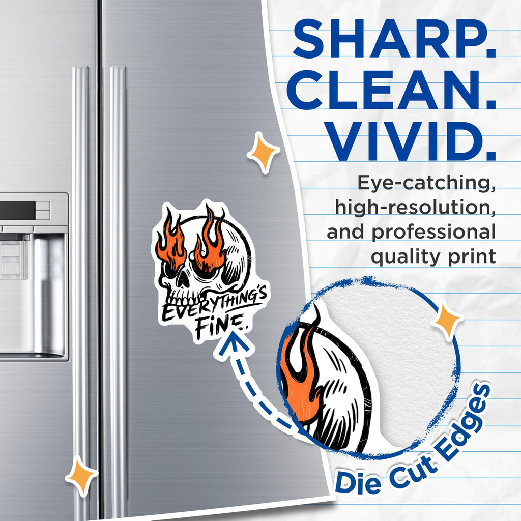 (2 Pack) Flaming Skull Magnets - Everything's Fine Meme - Sarcastic Humor Aesthetic - 5 Inches On Longest Side - Thick Durable Magnet - Made in USA - MAG22982