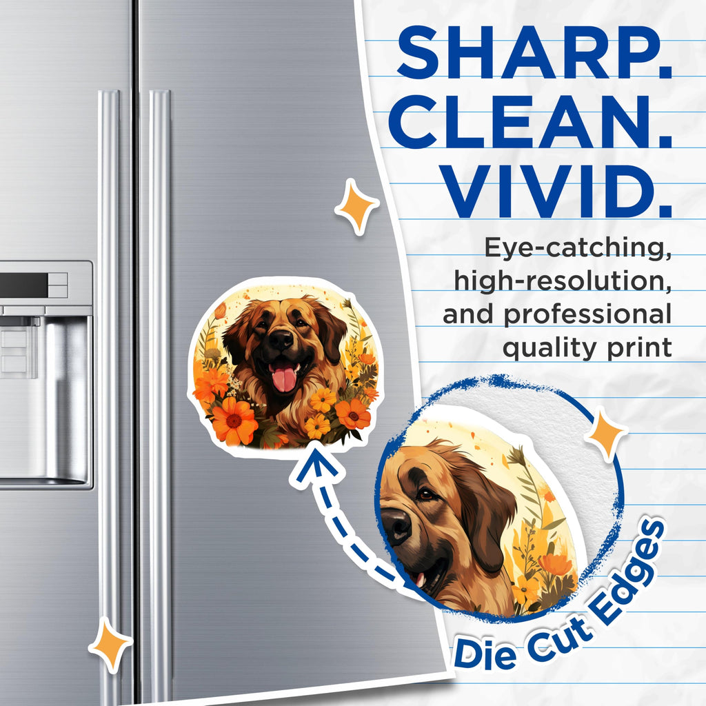 (2 Pack) Happy Dog Floral Magnets - Dog Lover Kitchen Decor - Cheerful Pet Owner Display - 5 Inches On Longest Side - Thick Durable Magnet - Made in USA - MAG29782