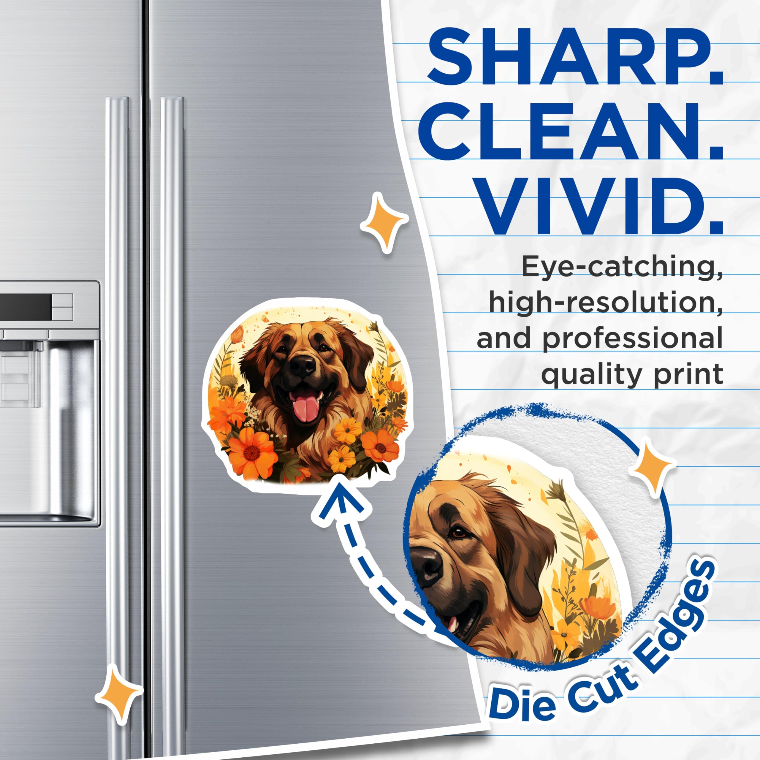 (2 Pack) Happy Dog Floral Magnets - Dog Lover Kitchen Decor - Cheerful Pet Owner Display - 5 Inches On Longest Side - Thick Durable Magnet - Made in USA - MAG29782