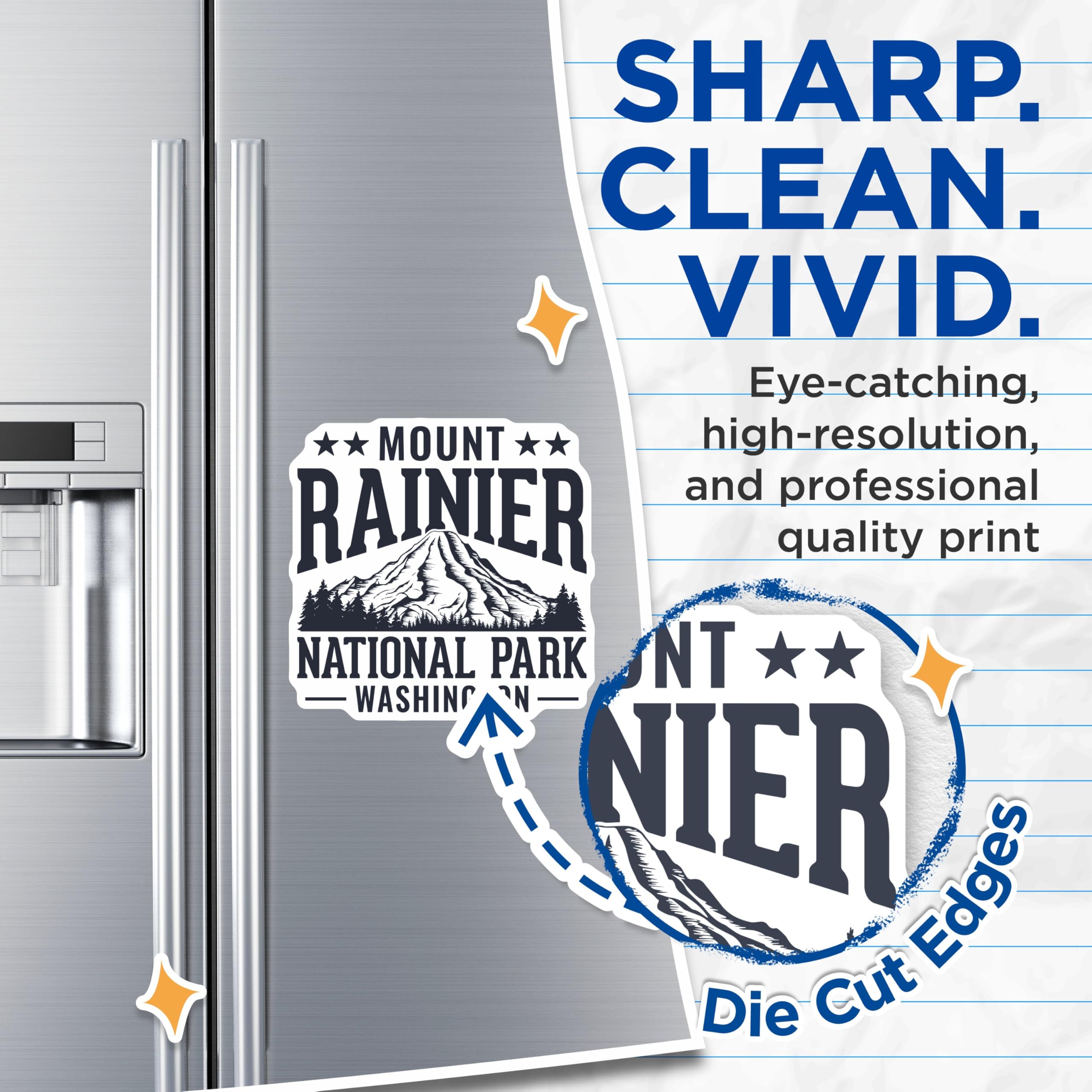 (2 Pack) Mount Rainier Magnets - National Park - Washington State Souvenir - 5" On Longest Side - Premium Magnet - for Cars, Refrigerators, Toolboxes, Lockers - Made in USA - MAG18616