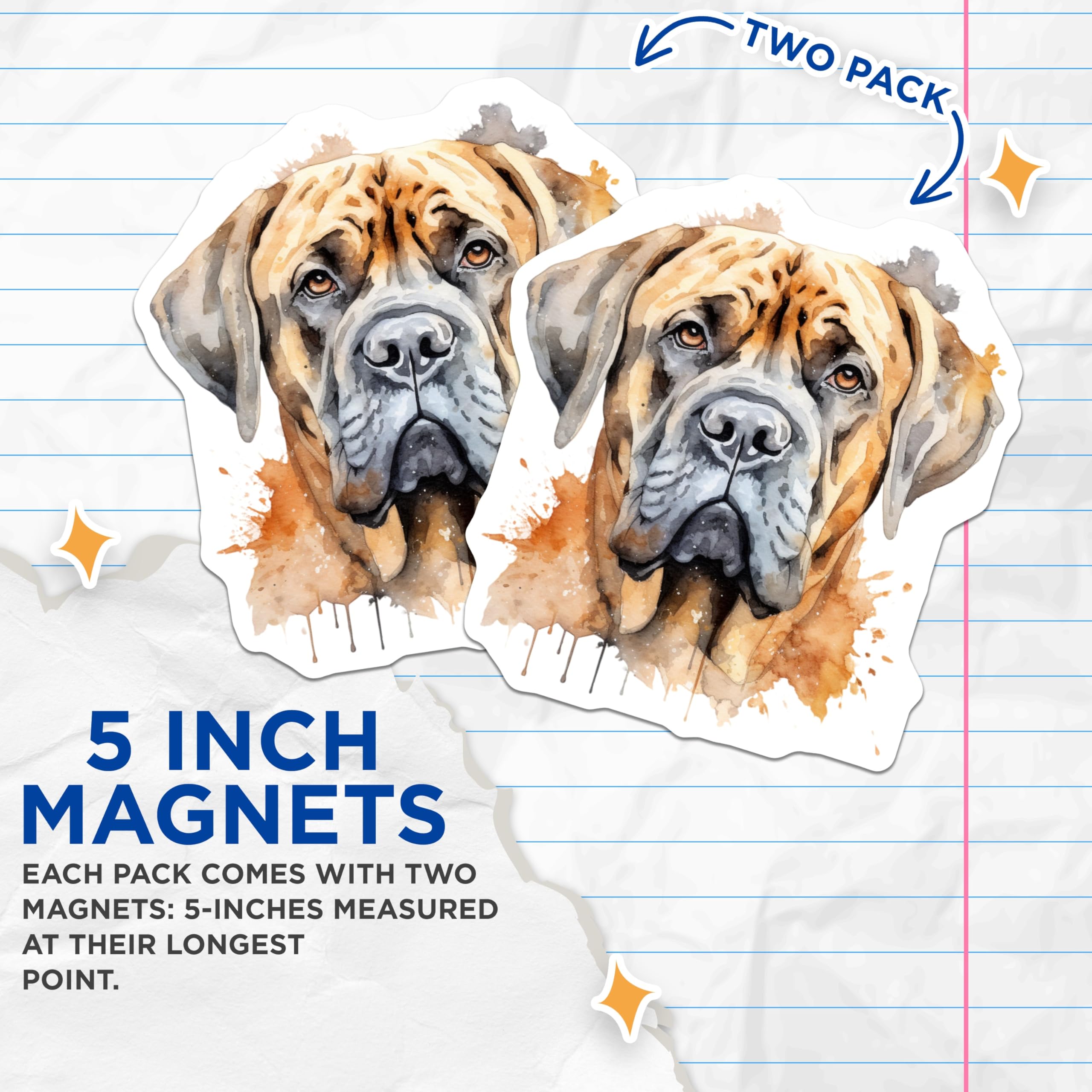 (2 Pack) Mastiff Dog Watercolor Magnets - Dog Lover Decor - Pet Owner Fridge Art - 5 Inches On Longest Side - Thick Durable Magnet - Made in USA - MAG25462
