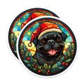 (2 Pack) Christmas Pug Magnets - Stained Glass Pet Decor - Holiday Dog Fridge Accessory - 5 Inches On Longest Side - Thick Durable Magnet - Made in USA - MAG30305