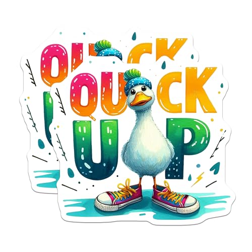 (2 Pack) Funny Duck Stickers - Cute Animal Decal - Quack Up Art Vinyl Stickers - 5" On Longest Side - Sticks to Smooth Flat Surfaces - Made in USA - BMCS6342