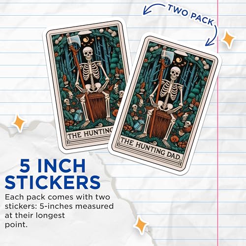 (2 Pack) Hunting Dad Stickers - Skeleton Stickers - Funny Dad Stickers - 5" On Longest Side - Sticks to Smooth Flat Surfaces - Made in USA - BMCS5442