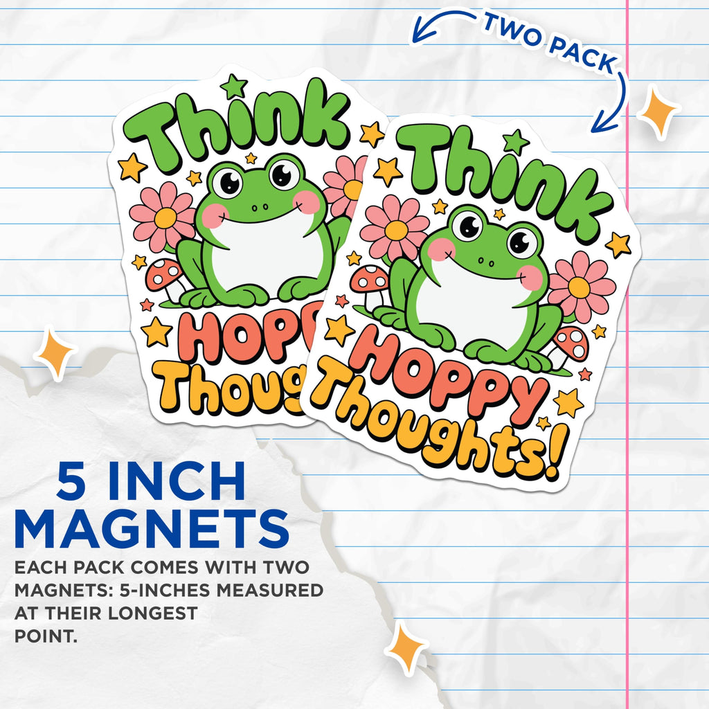 (2 Pack) Frog Magnets - Hoppy Thoughts - Cute Retro Magnet Set - 5" On Longest Side - Premium Magnet - for Cars, Refrigerators, Toolboxes, Lockers - Made in USA - MAG16904