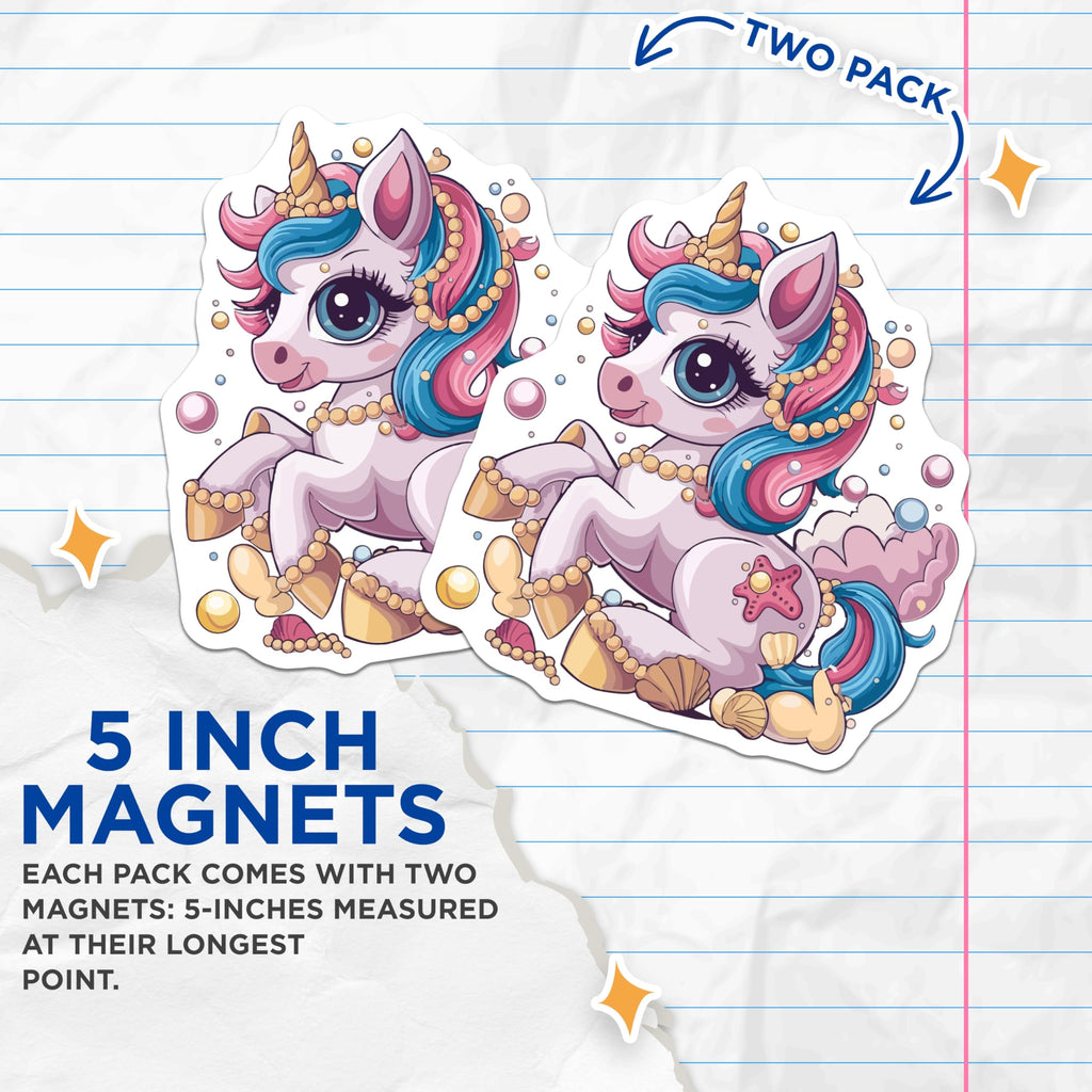 (2 Pack) Mermaid Unicorn Magnets - Fantasy Ocean Creature - Cute Magical Decor - 5 Inches On Longest Side - Thick Durable Magnet - Made in USA - MAG22320