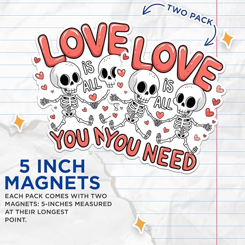 (2 Pack) Love is All You Need Magnets - Skeleton Magnets - Cute Skeleton Couple Magnets- 5" On Longest Side - for Fridges, Toolboxes, Cars - Made in USA - MAG2996