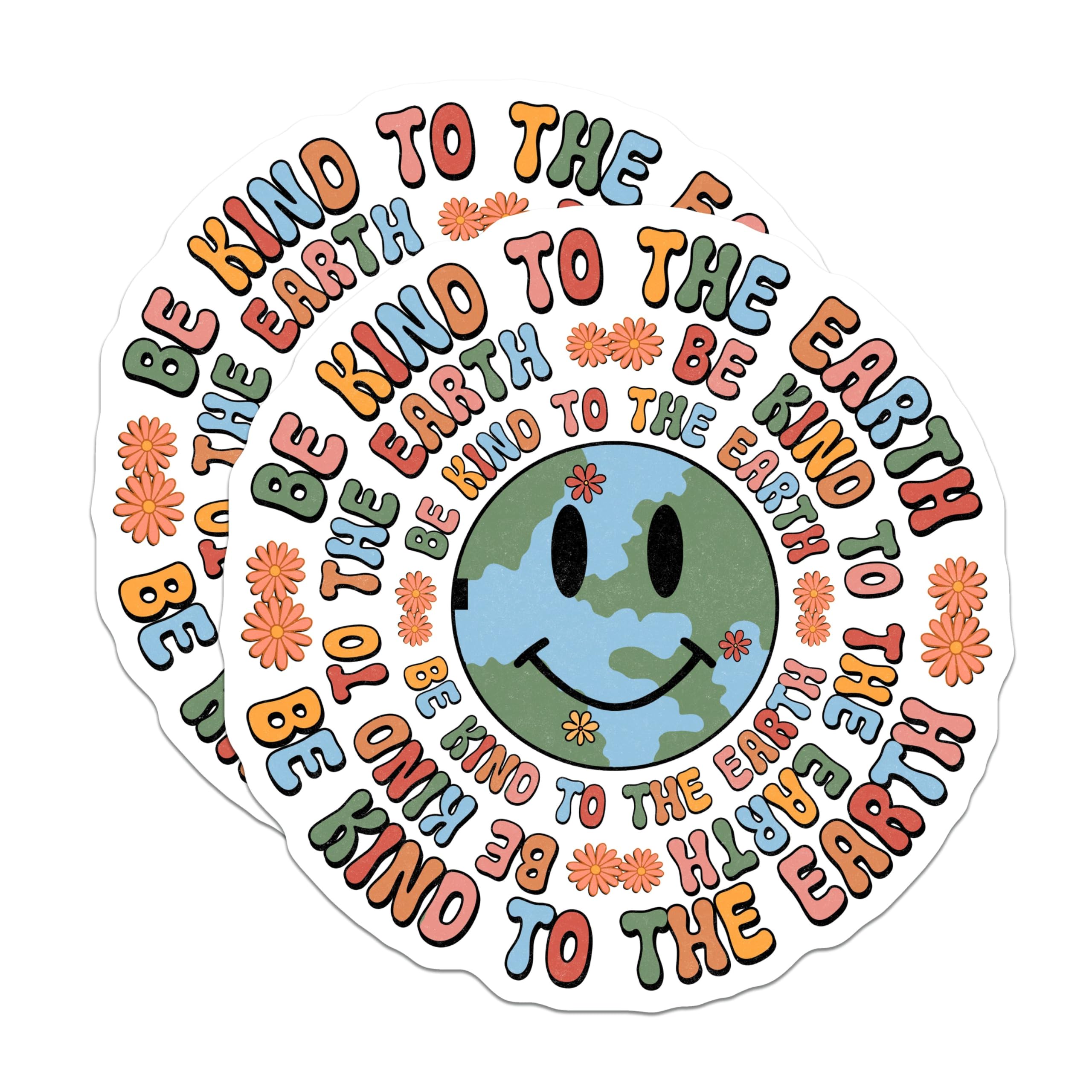 (2 Pack) Be Kind to The Earth Stickers - Eco-Friendly Sticker - Environmental Awareness Decal - 5" On Longest Side - Sticks to Smooth Flat Surfaces - Made in USA - BMCS8721