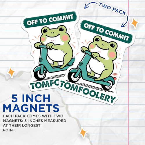 (2 Pack) Off to Commit Tomfoolery Magnets - Frog Scooter Magnet - Funny Green Frog - 5" On Longest Side - for Cars, Fridges, Toolboxes - Made in USA - MAG3765